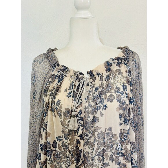 Free People Women Size S Hendrix Semi Sheer Floral Blouse Boho Festival Peasant - Picture 4 of 15